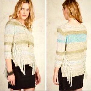 NWT  Anthropologie Gypsy 05  Global Village Boho Knit Fringe Sweater XS